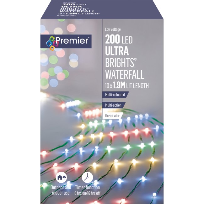 ULTRBRIGHT WATERFALL 1.9M 200L MULTICOLOURED