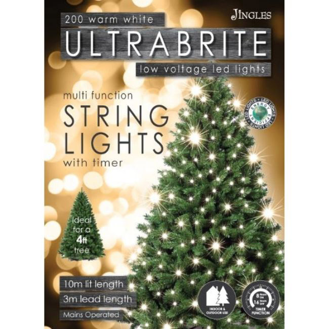 ULTRA BRIGHT LED STRING LIGHTS 200 WARM WHITE WITH TIMER