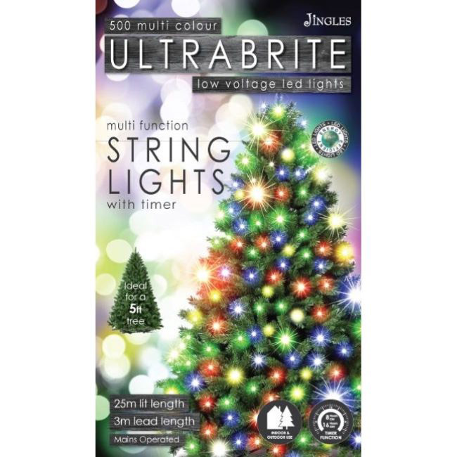 ULTRA BRIGHT LED STRING LIGHTS 500 MULTICOLOURED WITH TIMER