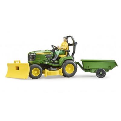 BRUDER JOHN DEERE RIDE ON MOWER/TRAILER